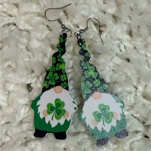 St. Patrick's Day Gnome Shamrock Drop Earrings - Green
